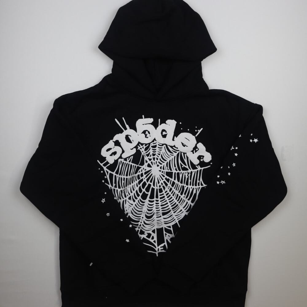 Sp5der OG Web Hoodie Black Size Medium Puff Print Cotton Hoodie